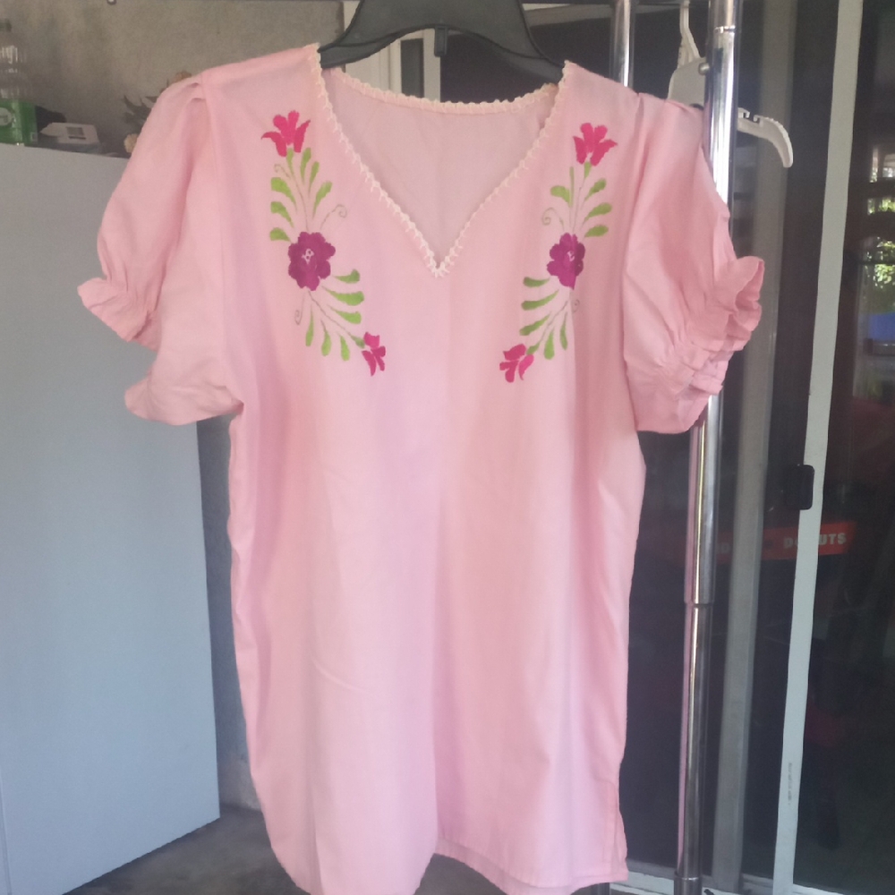 Pink Floral Embroidered Women's Top